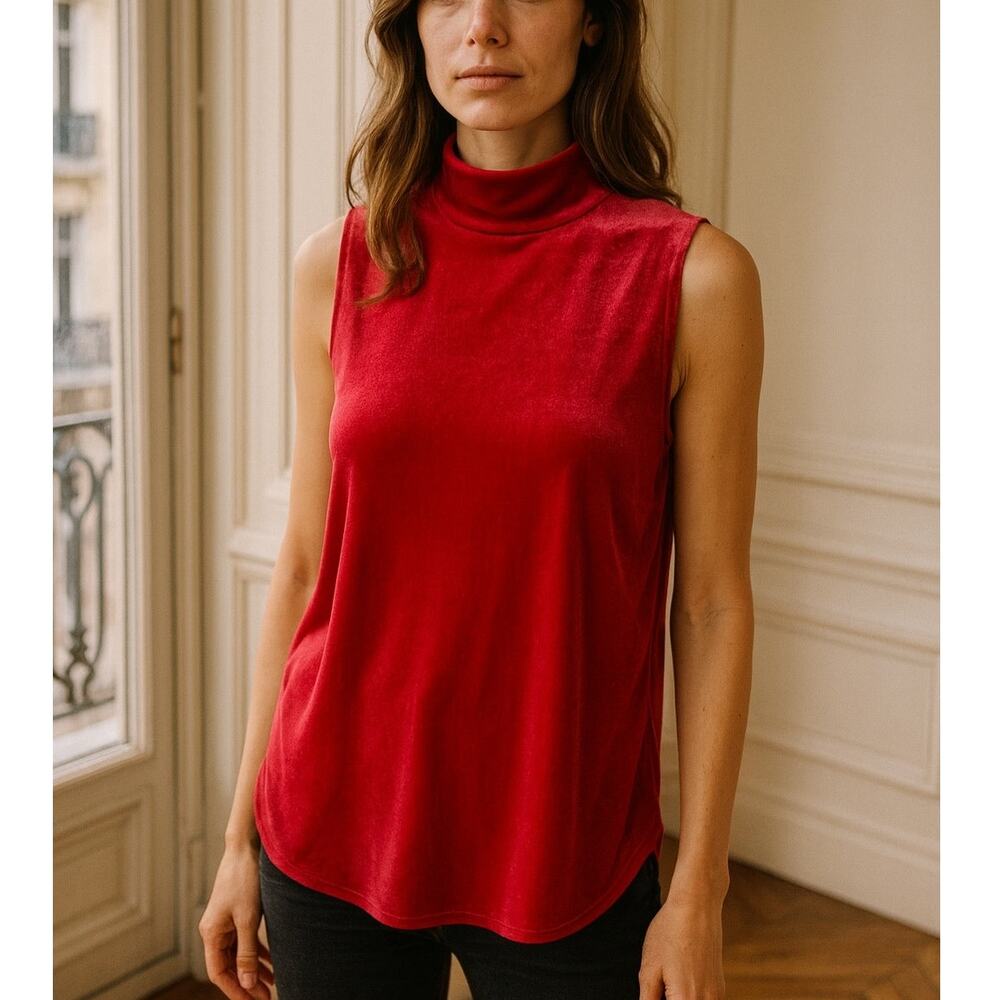 Chico's Red Velvet Mock Neck Tank Wild Poppy NWT 1